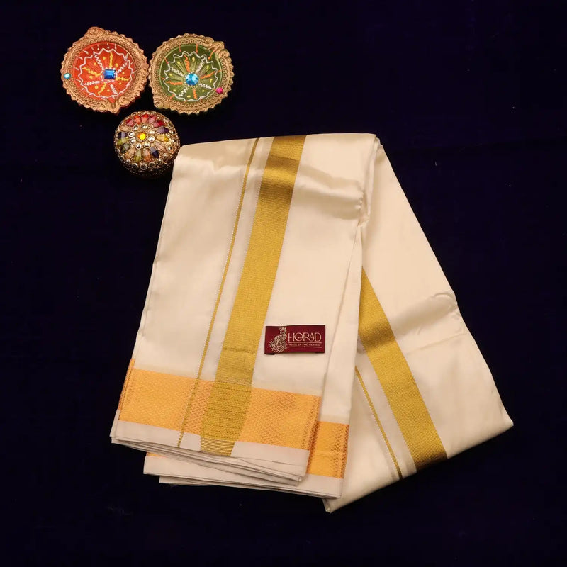 Horad Premium Art Silk Cream 2.25” Dhoti + Shirt Material