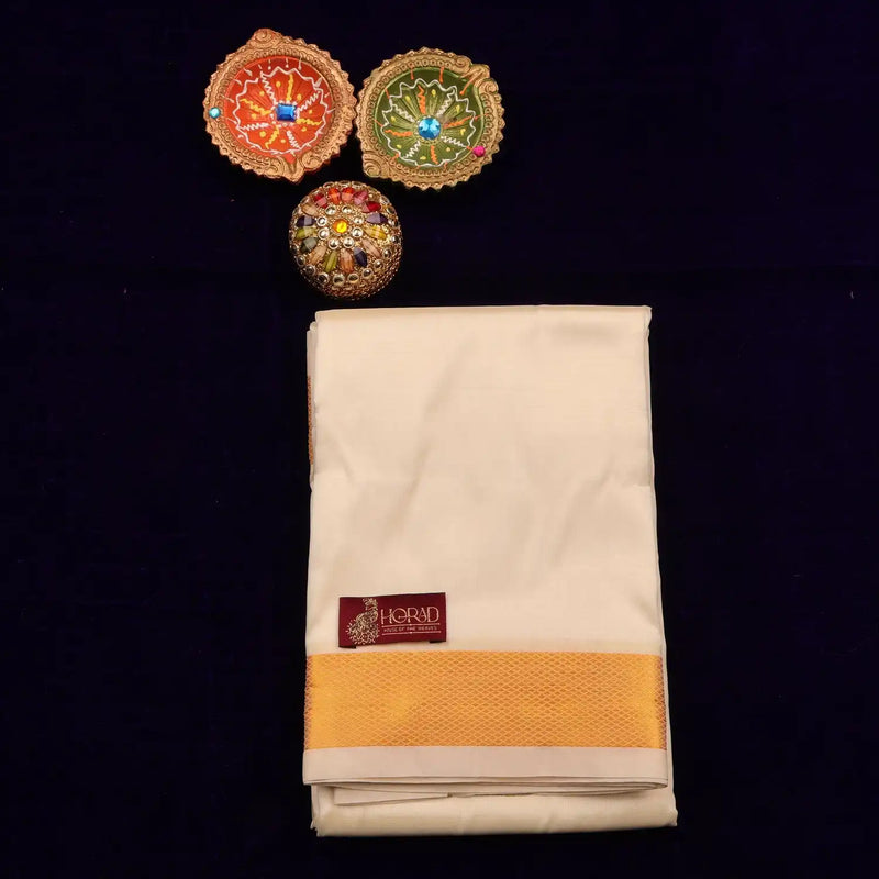 Horad Premium Art Silk Cream 2.25” Dhoti + Shirt Material