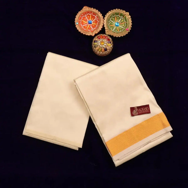 Horad Premium Art Silk Cream 1.75” Dhoti + Shirt Material