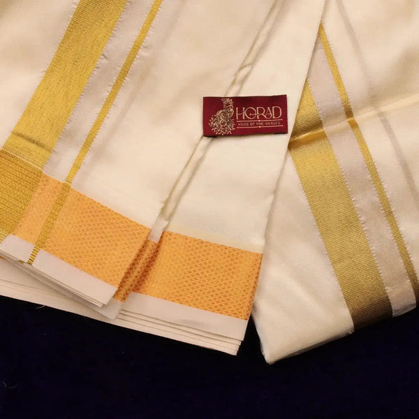 Horad Premium Art Silk Cream 1.75” Dhoti + Shirt Material
