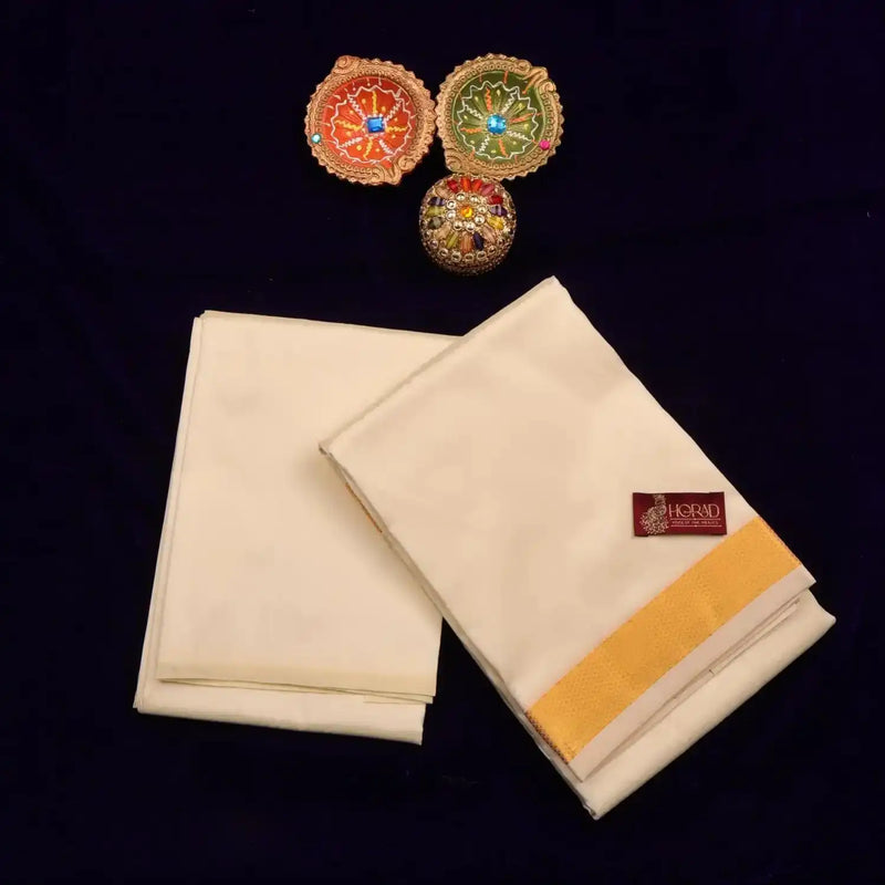 Horad Premium Art Silk Cream 1.50” Dhoti + Shirt Material