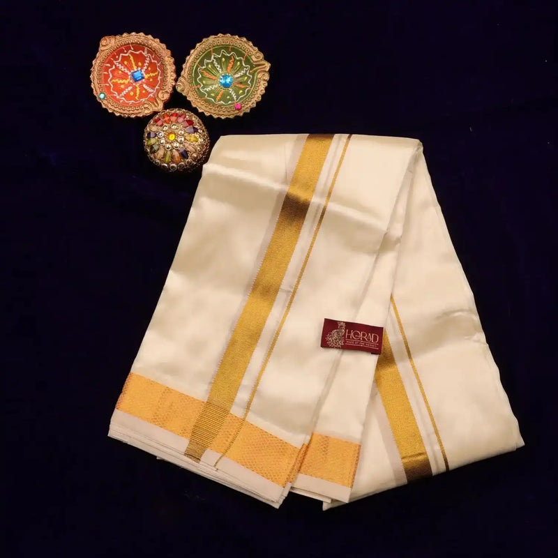 Horad Premium Art Silk Cream 1.50” Dhoti + Shirt Material