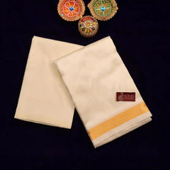 Horad Premium Art Silk Cream 1.25” Dhoti + Shirt Material