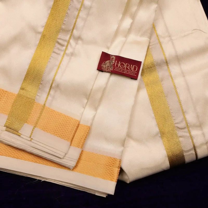 Horad Premium Art Silk Cream 1.25” Dhoti + Shirt Material