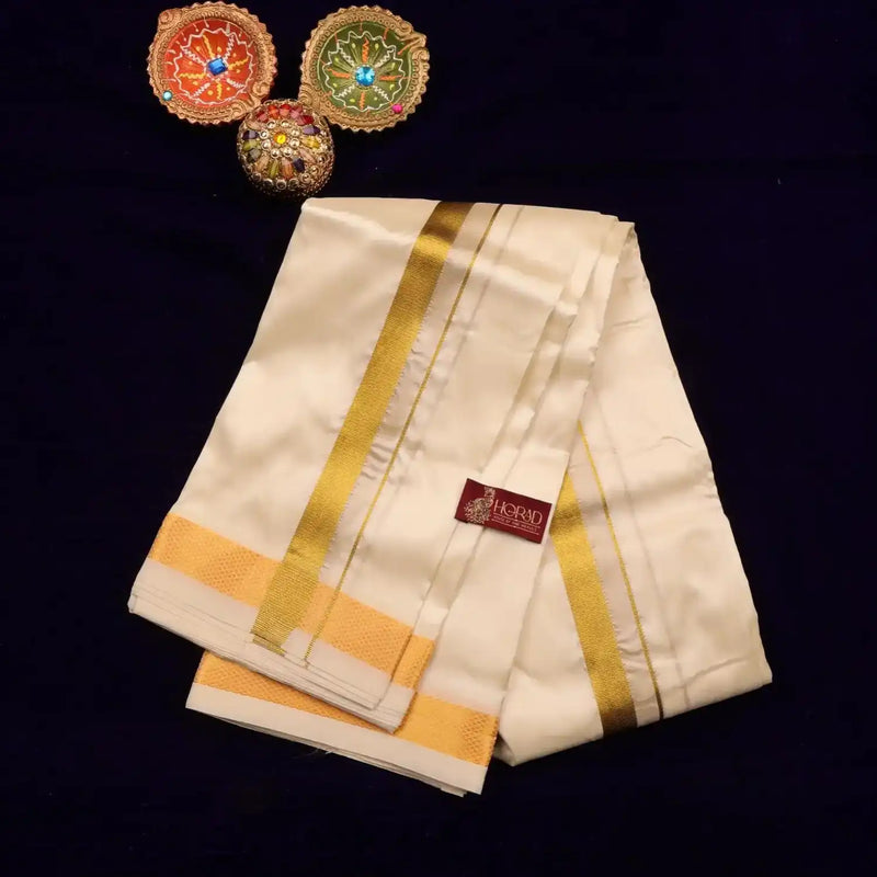 Horad Premium Art Silk Cream 1.25” Dhoti + Shirt Material