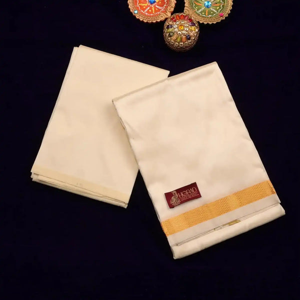 Horad Premium  Art Silk Cream 1.00” Dhoti + Shirt Material