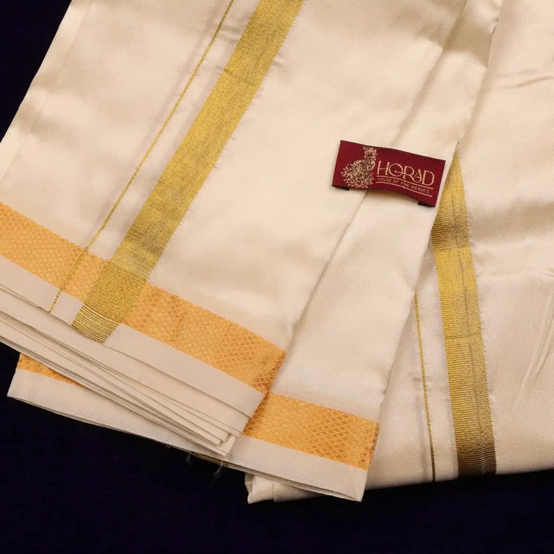 Horad Premium Art Silk Cream 0.75” Dhoti + Shirt Material
