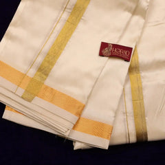 Horad Premium  Art Silk Cream 1.00” Dhoti + Shirt Material