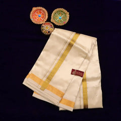 Horad Premium  Art Silk Cream 1.00” Dhoti + Shirt Material