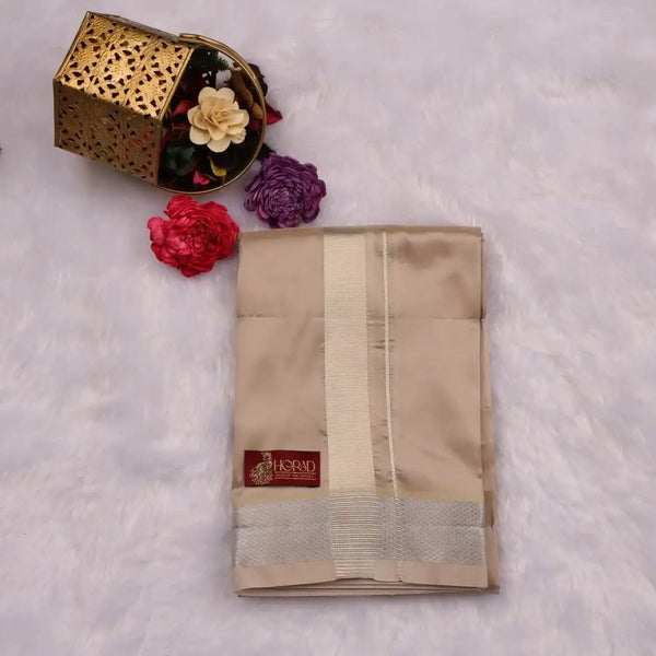 HORAD Premium Art Silk Sandstone Shirt Material (3 Meter) + (9X5) Dhoti + Angavastram