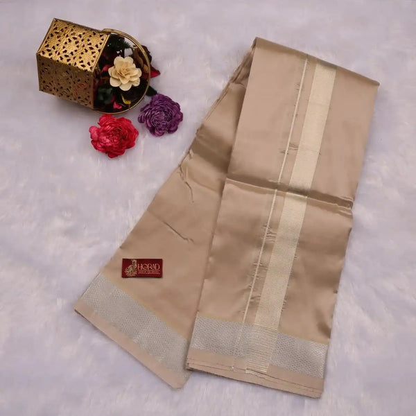 HORAD Premium Art Silk Sandstone Shirt Material (3 Meter) + (9X5) Dhoti + Angavastram