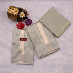 HORAD Premium Art Silk Steel Grey  Shirt Material (3 Meter) + (9X5) Dhoti + Angavastram