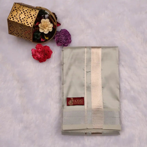 HORAD Premium Art Silk Steel Grey  Shirt Material (3 Meter) + (9X5) Dhoti + Angavastram