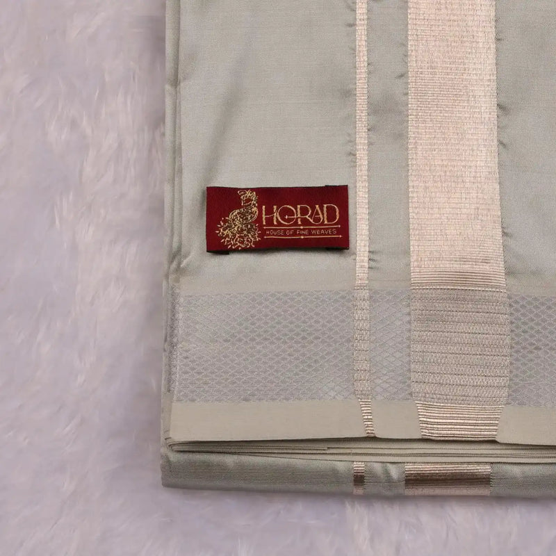 HORAD Premium Art Silk Steel Grey  Shirt Material (3 Meter) + (9X5) Dhoti + Angavastram