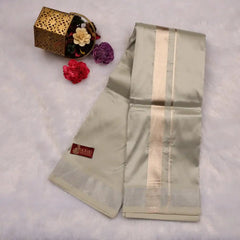 HORAD Premium Art Silk Steel Grey  Shirt Material (3 Meter) + (9X5) Dhoti + Angavastram