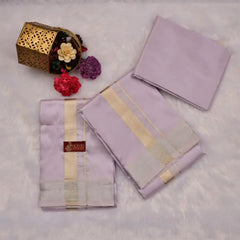 HORAD Premium Art Silk Lavender Shirt Material (3 Meter) + (9X5) Dhoti + Angavastram