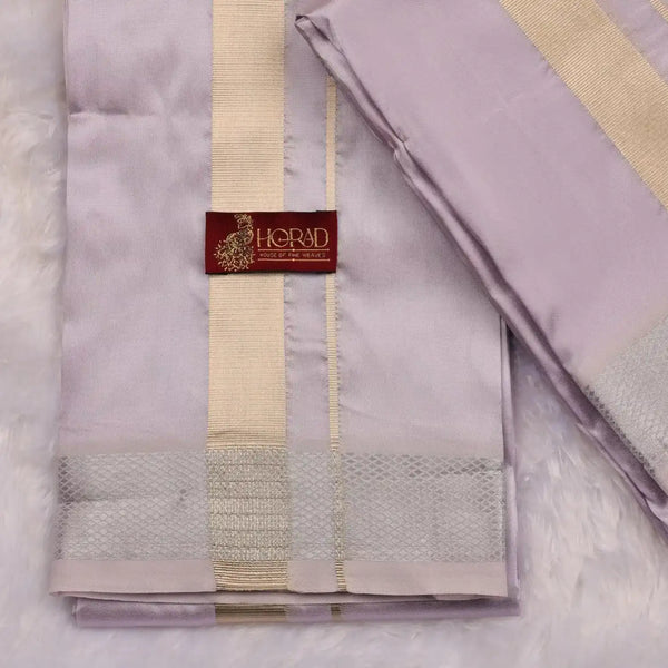 HORAD Premium Art Silk Lavender Dhoti with Shirt Material + Angavastram