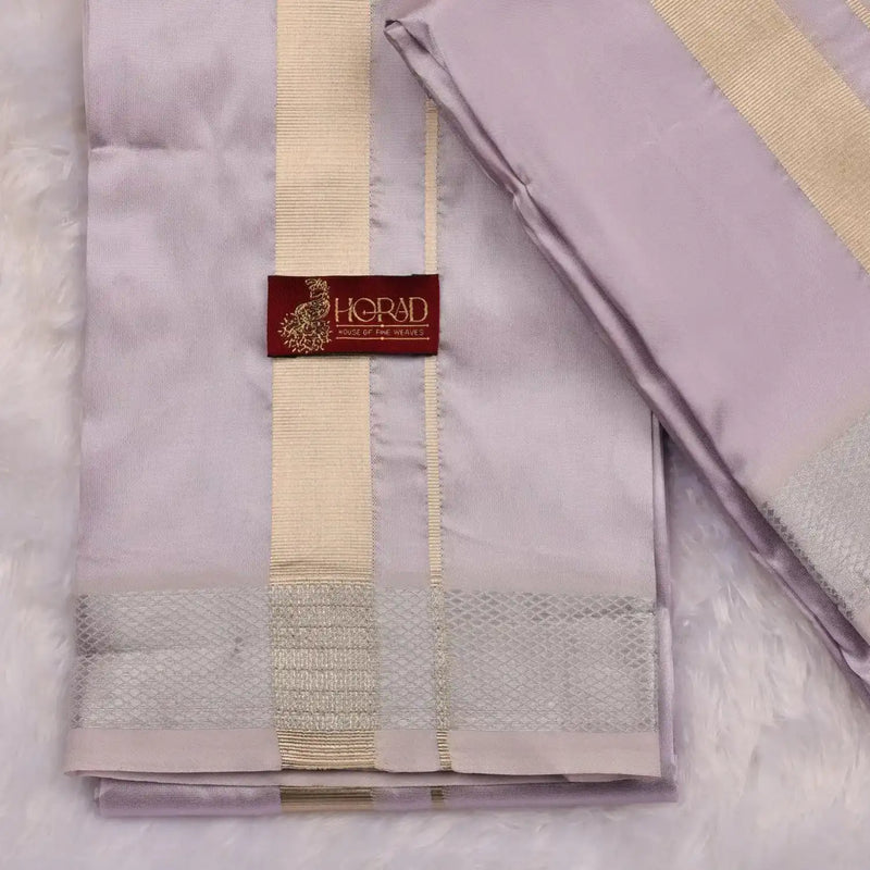 HORAD Premium Art Silk Lavender Dhoti with Shirt Material + Angavastram