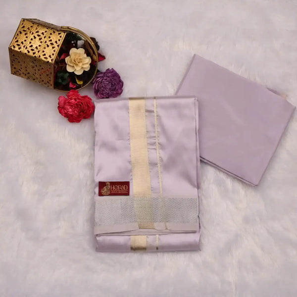 HORAD Premium Art Silk Lavender Dhoti with Shirt Material