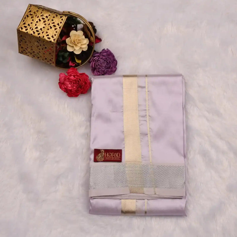 HORAD Premium Art Silk Lavender Dhoti with Shirt Material + Angavastram