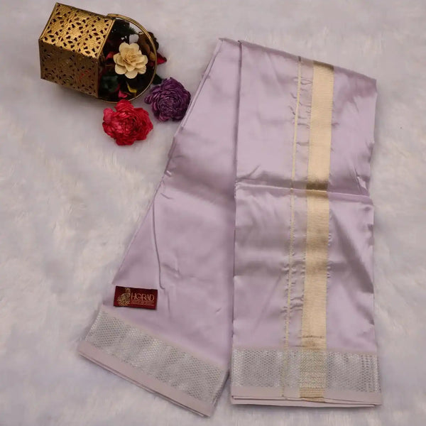 HORAD Premium Art Silk Lavender Shirt Material (3 Meter) + (9X5) Dhoti + Angavastram