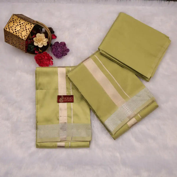 HORAD Premium Art Silk FIR.Green Shirt Material (3 Meter) + (9X5) Dhoti + Angavastram