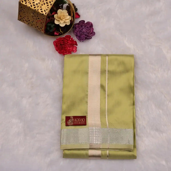 HORAD Premium Art Silk FIR.Green Shirt Material (3 Meter) + (9X5) Dhoti + Angavastram