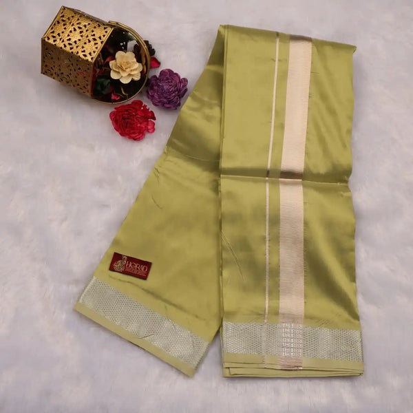 HORAD Premium Art Silk FIR.Green Shirt Material (3 Meter) + (9X5) Dhoti + Angavastram
