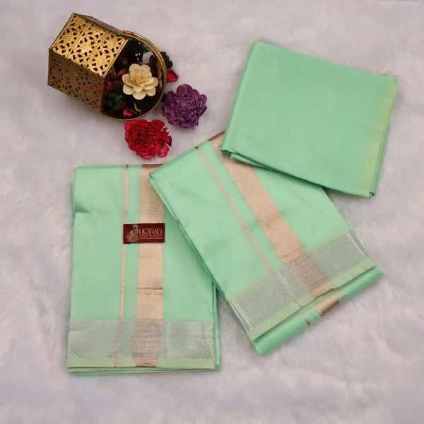HORAD Premium Art Silk M.L.Green Shirt Material With Dhoti + Angavastram (9X5)