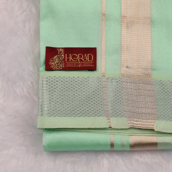 HORAD Premium Art Silk M.L.Green Shirt Material With Dhoti + Angavastram (9X5)