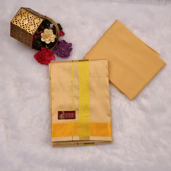 HORAD Premium Art Silk Light Gold  Dhoti with Shirt Material