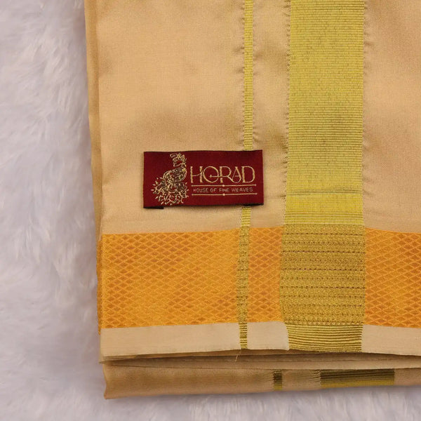 HORAD Premium Art Silk Light Gold  Dhoti with Shirt Material + Angavastram