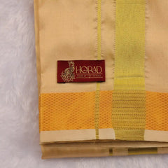 HORAD Premium Art Silk Light Gold  Shirt Material (3 Meter) + (9X5) Dhoti + Angavastram
