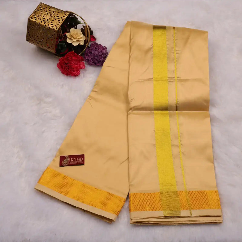 HORAD Premium Art Silk Light Gold  Dhoti with Shirt Material