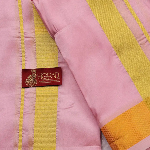HORAD Premium Art Silk Petal Pink Dhoti with Shirt Material + Angavastram