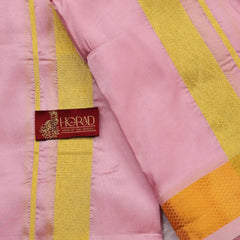 HORAD Premium Art Silk Petal Pink Shirt Material (3 Meter) + (9X5) Dhoti + Angavastram
