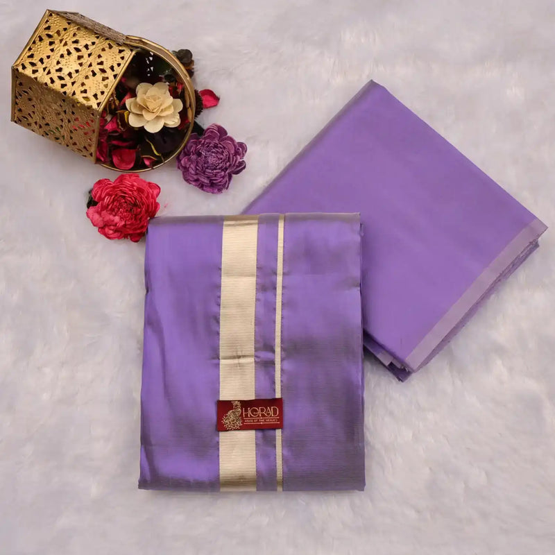 HORAD Premium Art Silk P.Purple Dhoti with Shirt Material