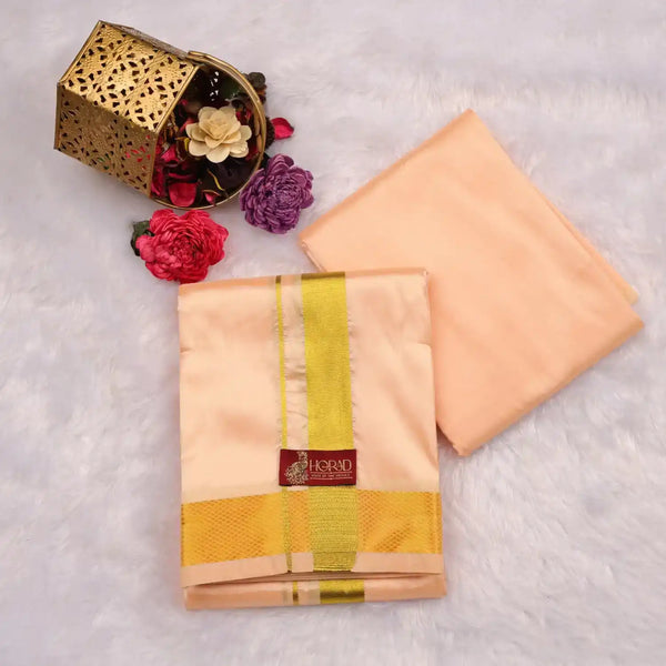 HORAD Premium Art Silk Rose Gold Dhoti with Shirt Material