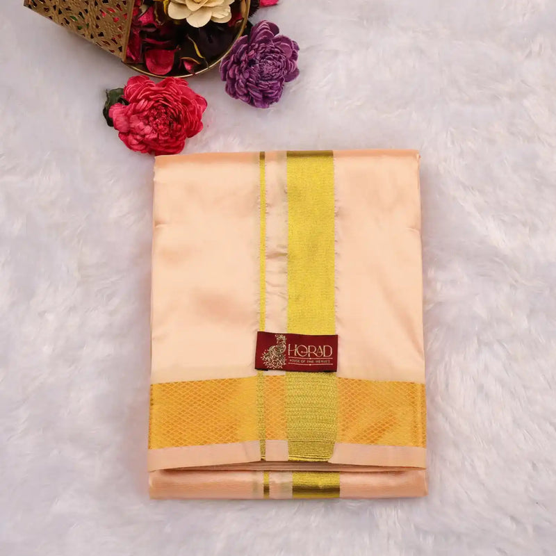 HORAD Premium Art Silk Rose Gold Dhoti with Shirt Material
