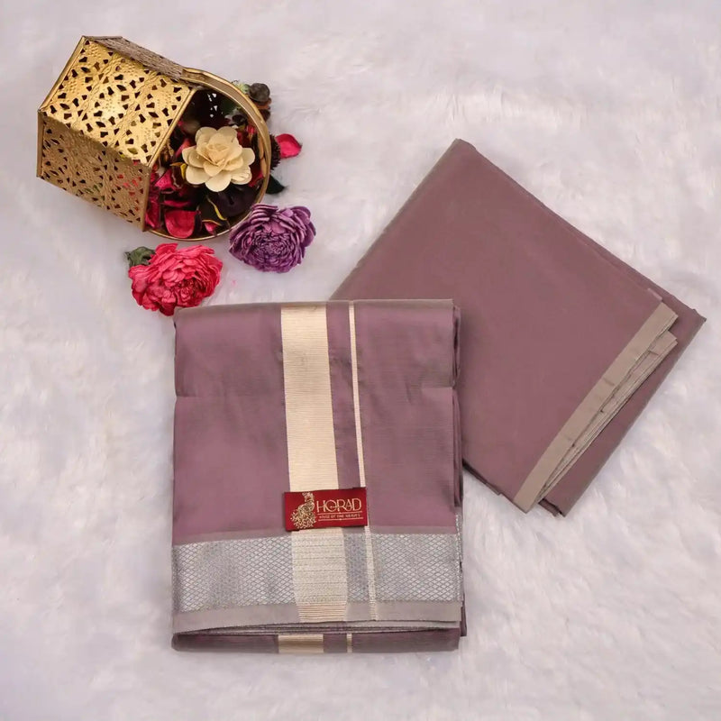 HORAD Premium Art Silk Polar Violet Dhoti with Shirt Material
