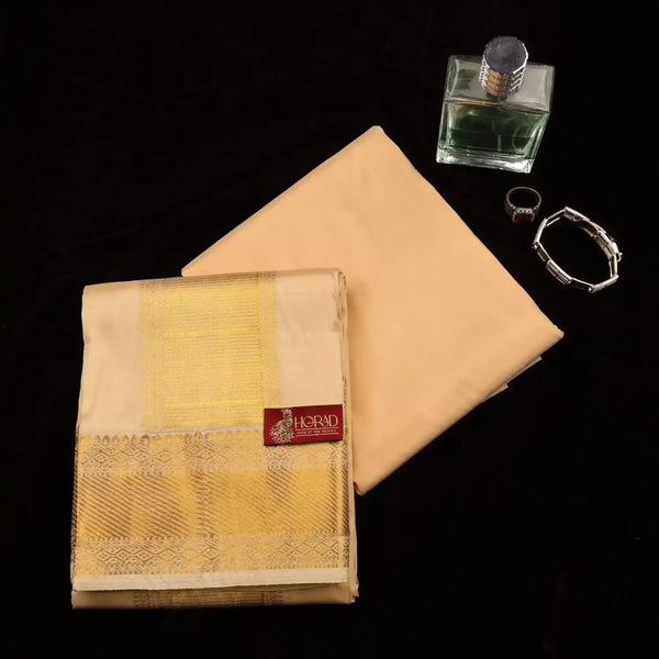 Horad Pure Silk Blend Gold Shirt Material + Dhoti (2 in 1)