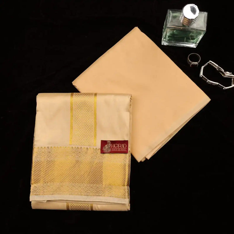 Horad Pure Silk Blend Gold Shirt Material + Dhoti (2 in 1)