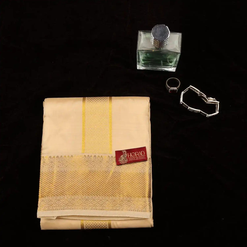 Horad Pure Silk Blend Gold Shirt Material + Dhoti (2 in 1)