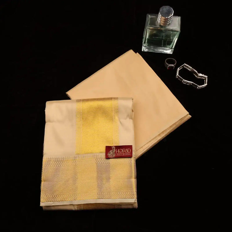 Horad Pure Silk Blend Gold Shirt Material + Dhoti (2 in 1)
