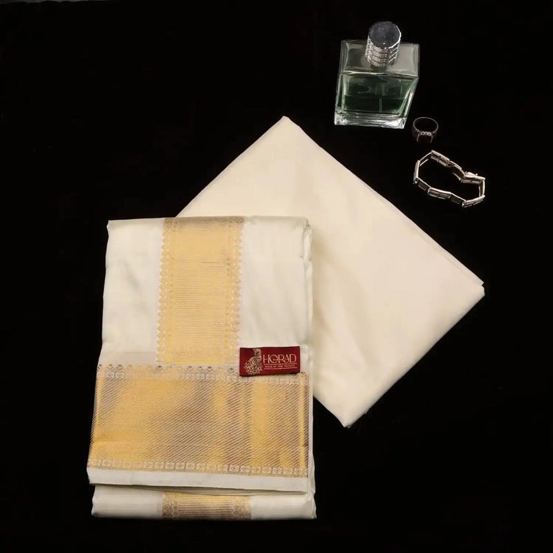 Horad Pure Silk Blend Cream Shirt Material + Dhoti ( 2 in 1 )