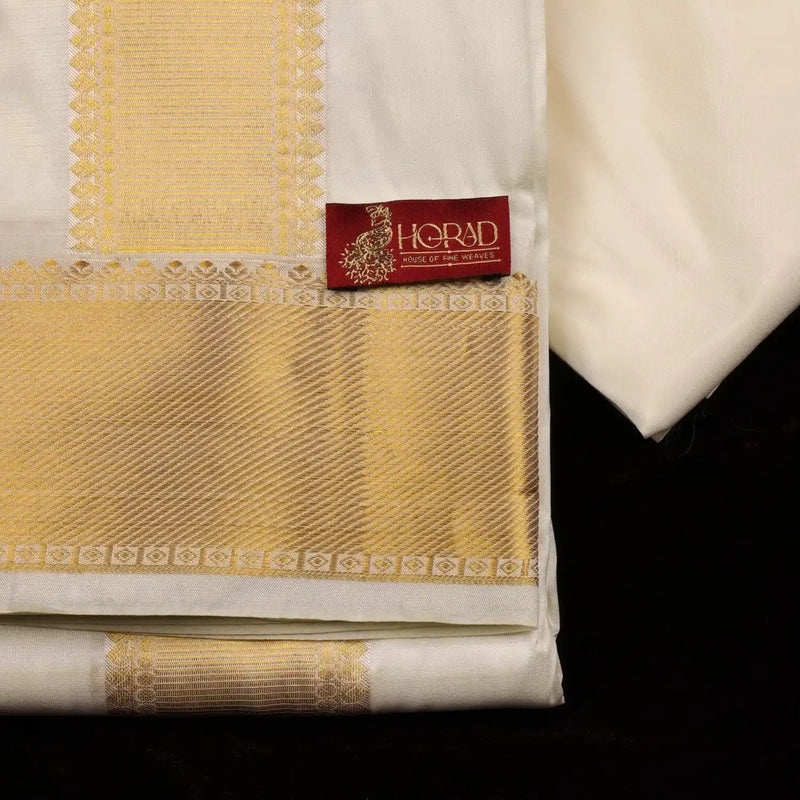 Horad Pure Silk Blend Cream Shirt Material + Dhoti ( 2 in 1 )