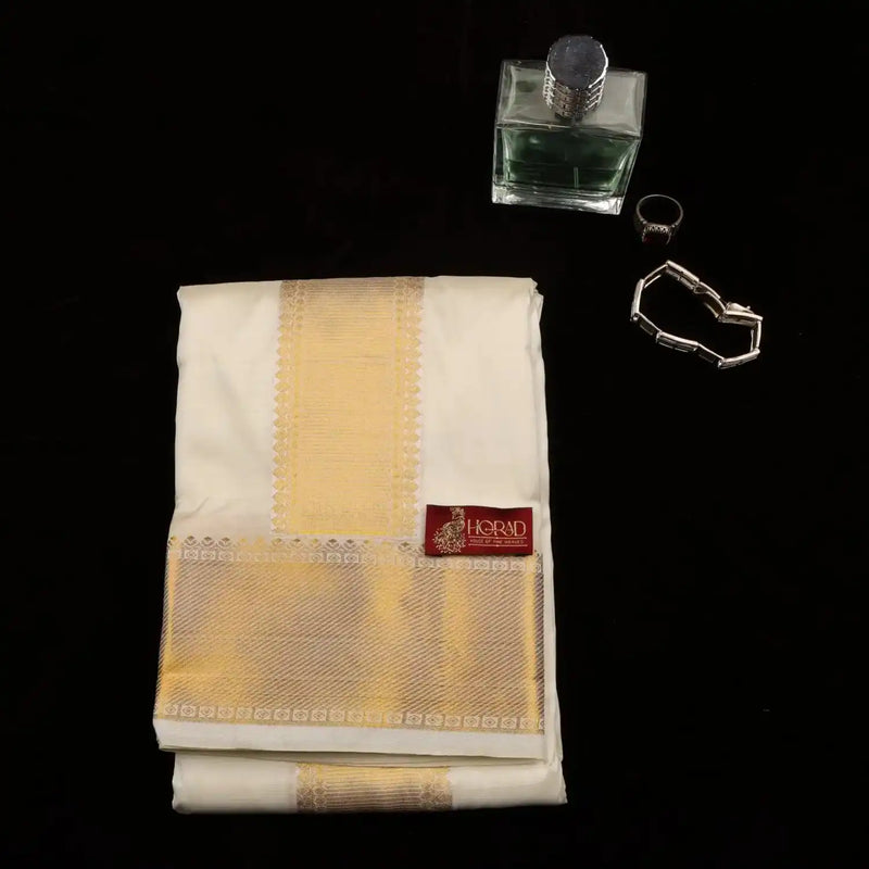 Horad Pure Silk Blend Cream Shirt Material + Dhoti ( 2 in 1 )