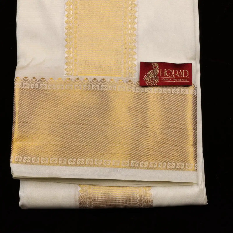 Horad Pure Silk Blend Cream Shirt Material + Dhoti ( 2 in 1 )
