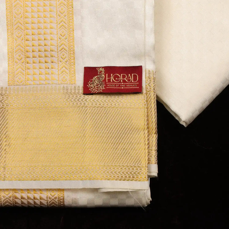 Horad Pure Silk Blend Cream Emboss Shirt Material + Dhoti ( 2 in 1 )