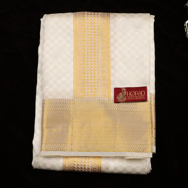 Horad Pure Silk Blend Cream Emboss Shirt Material + Dhoti ( 2 in 1 )